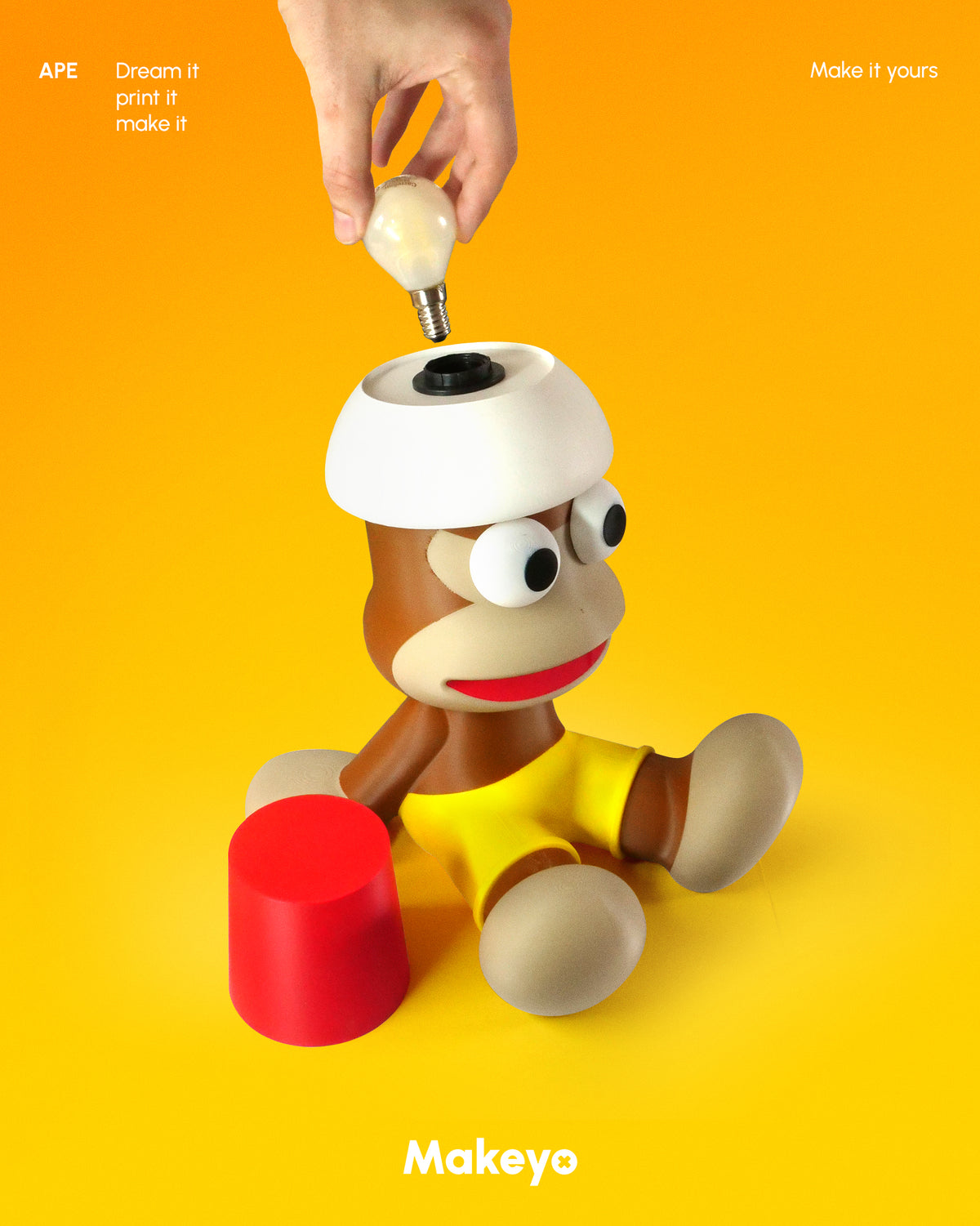 APE | 3d printed monkey lamp tribute to Ape Escape game