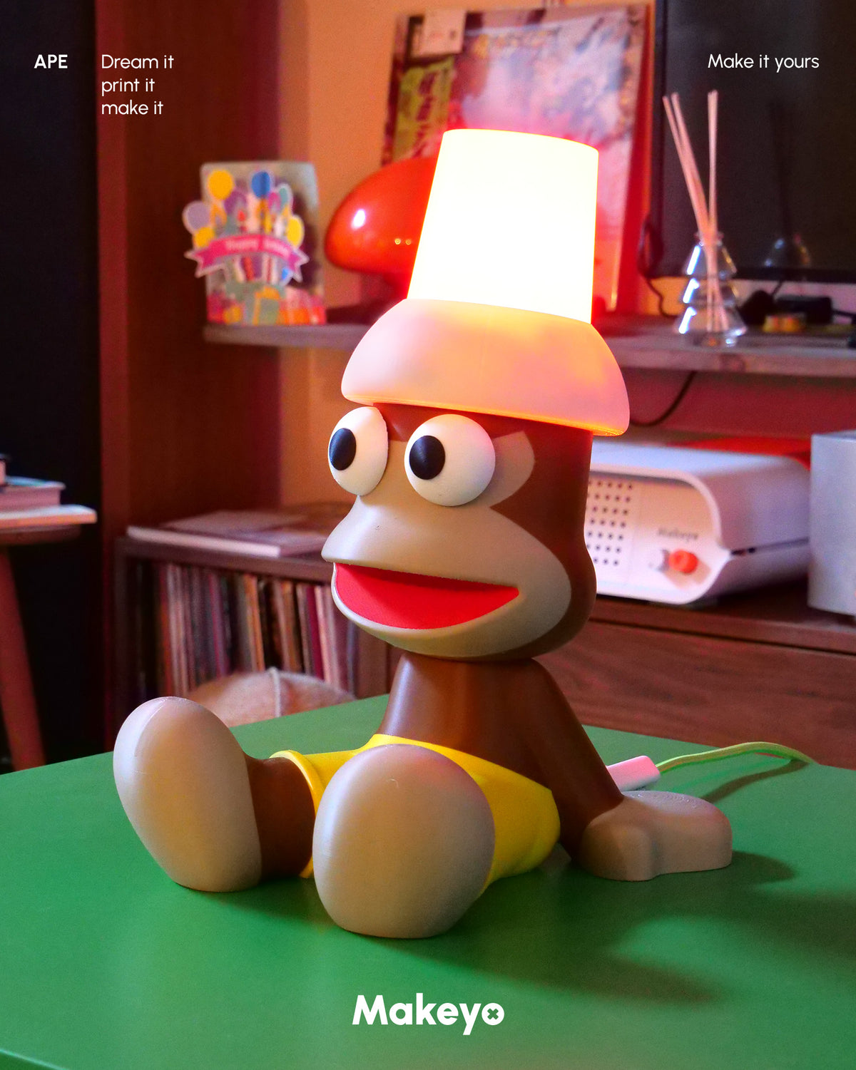 APE | 3d printed monkey lamp tribute to Ape Escape game